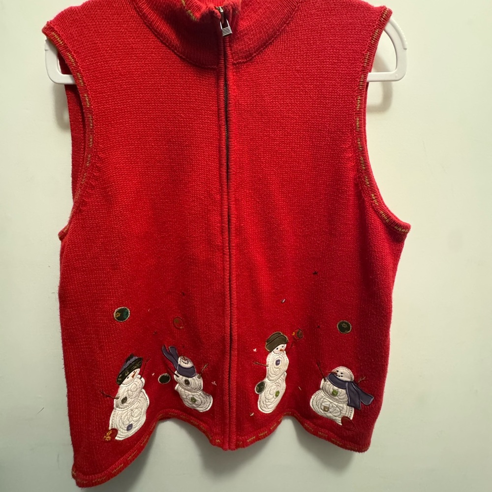 Christmas sweater Knit Red Snowman Embroidered Vest winter wear Holiday spirit